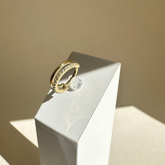 Double anneau clicker or jaune 18K et cristaux premium