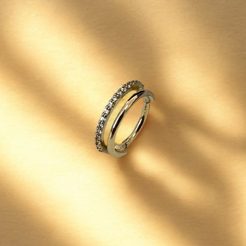Double anneau clicker or jaune 18K et cristaux premium