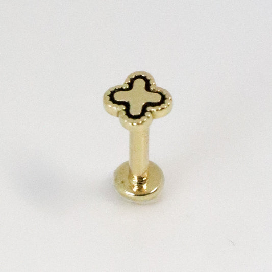 Piercing d'oreille croix bordure noir en or jaune 18 carats