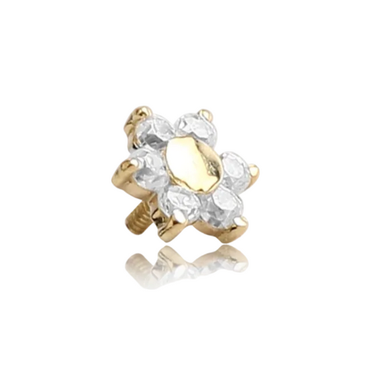 Piercing microdermal fleur blanche en or jaune 18 carats
