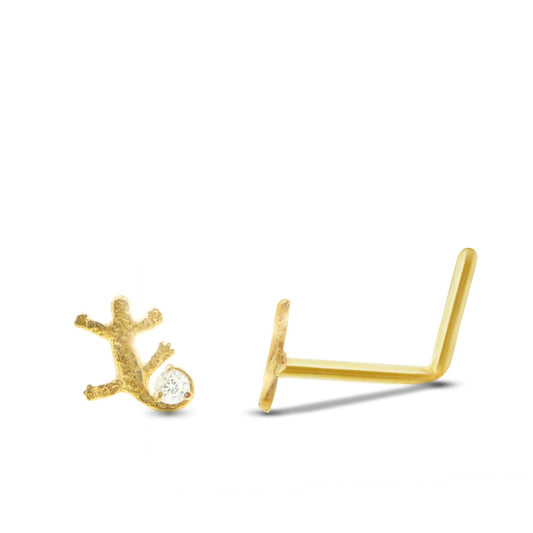 Piercing de nez salamandre en or jaune 18 carats avec brillant barre pliée