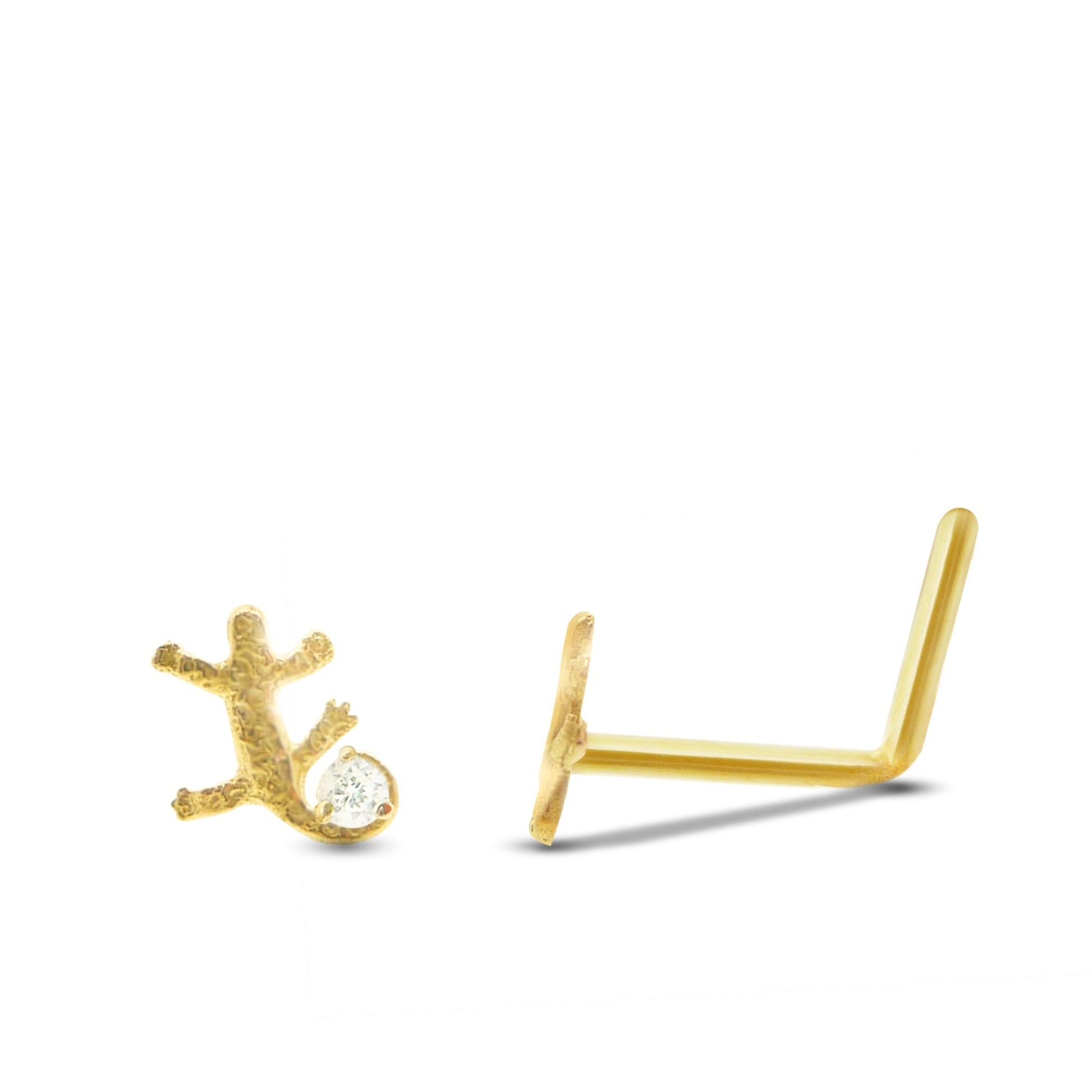 Piercing de nez salamandre en or jaune 18 carats avec brillant barre pliée