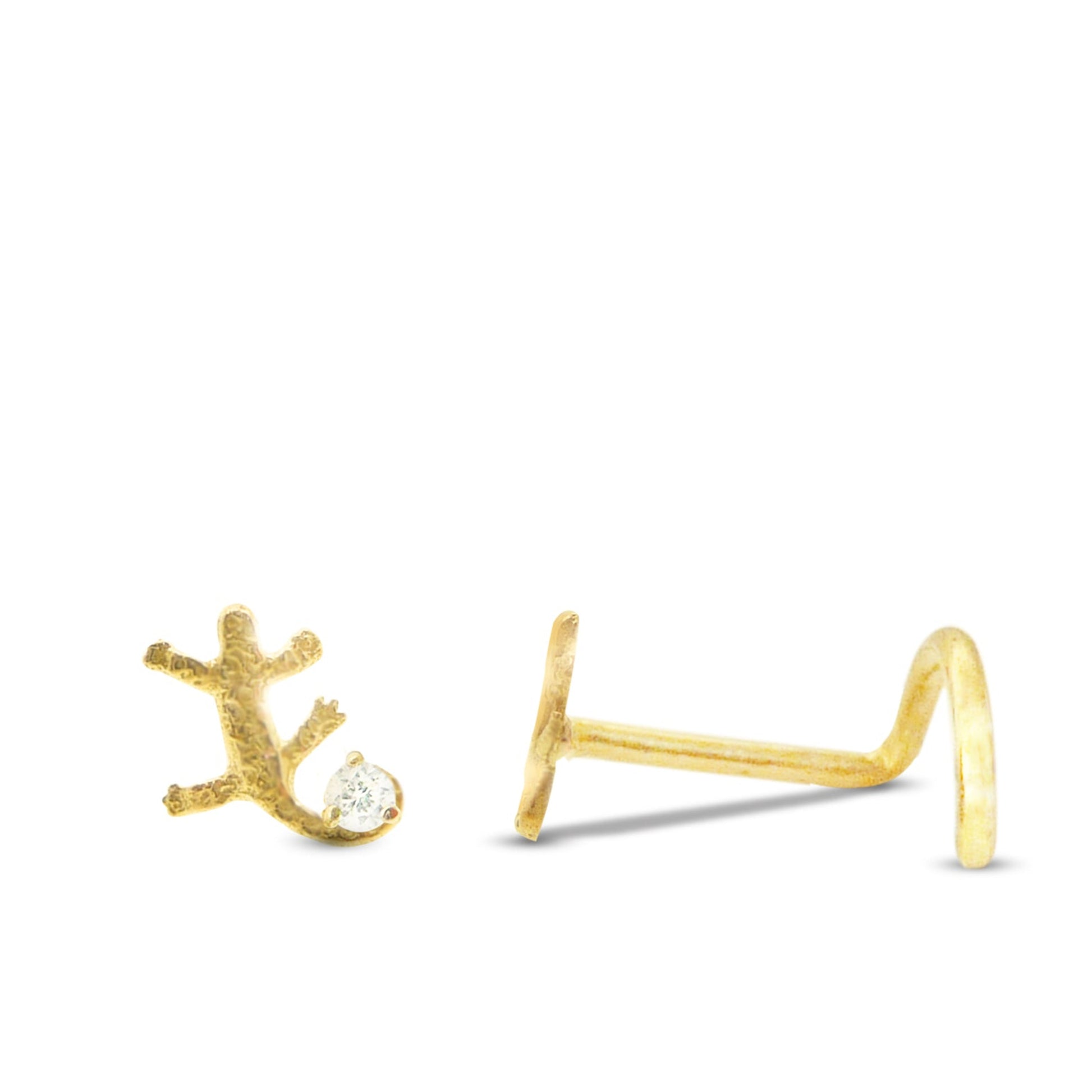 Piercing de nez salamandre en or jaune 18 carats avec brillant barre en U