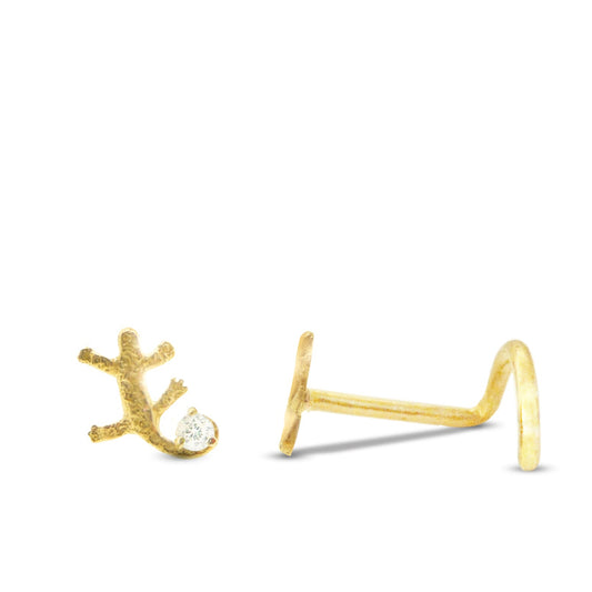 Piercing de nez salamandre en or jaune 18 carats avec brillant barre en U