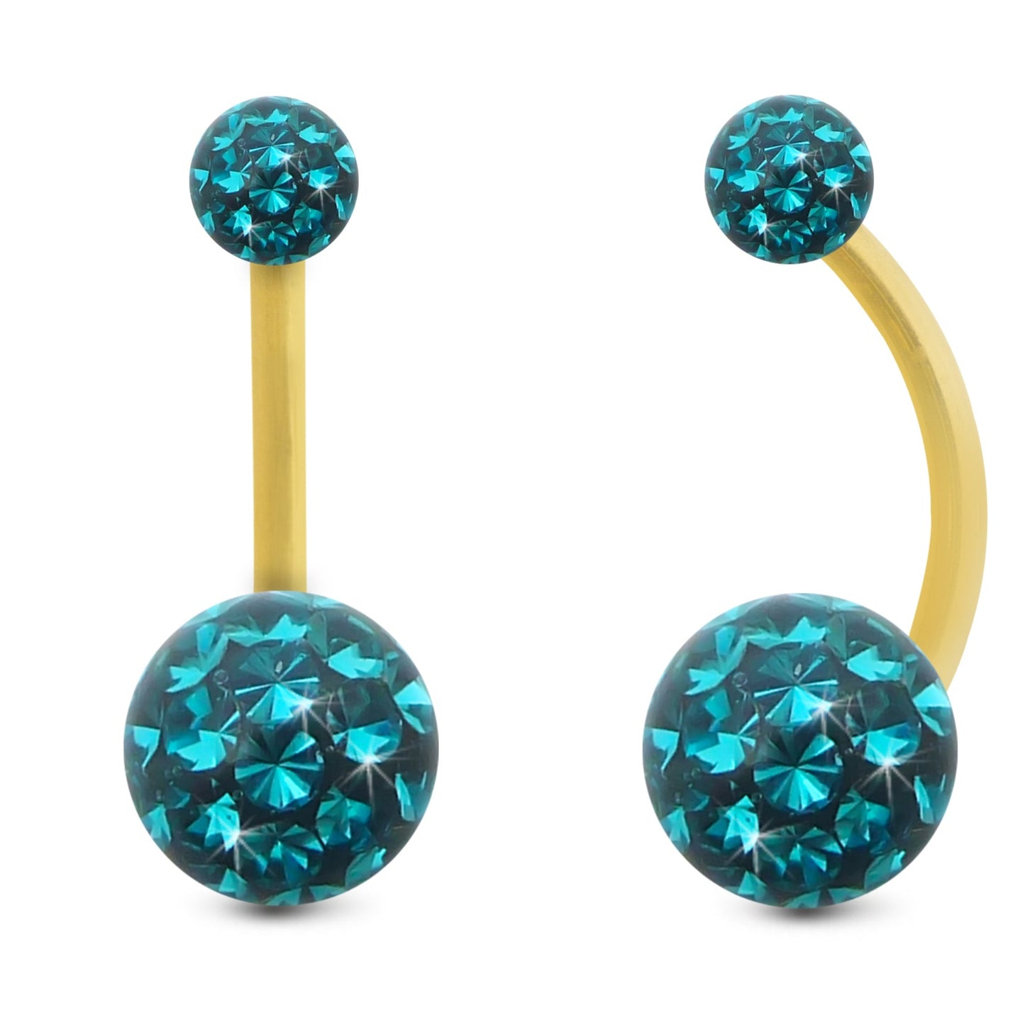 piercing nombril or jaune 18 carats cristal premium turqquoise