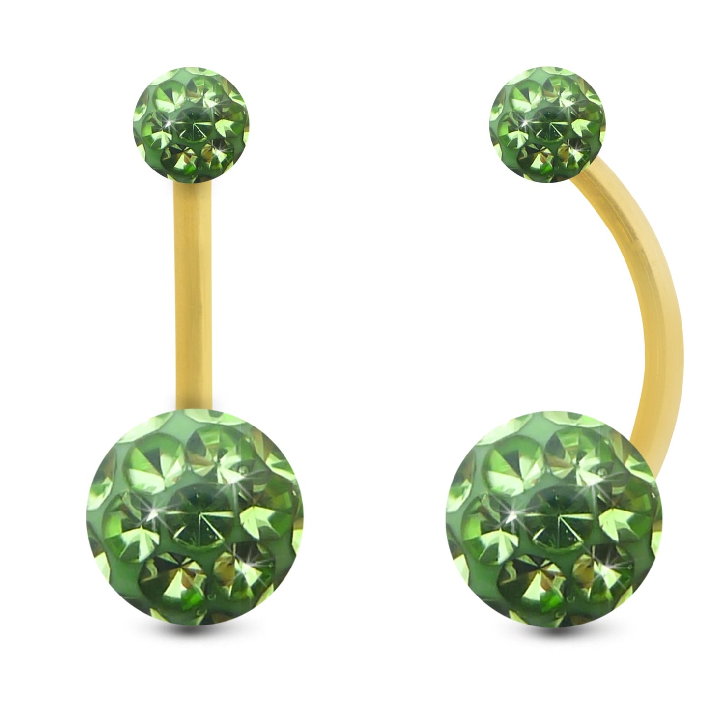 piercing nombril or jaune boules cristal premium interchangeables vert