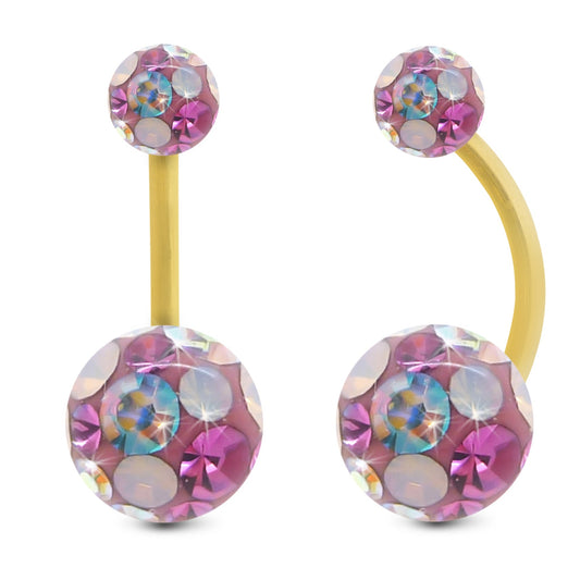 piercing nombril or jaune 18 carats cristal premium rose multicolore