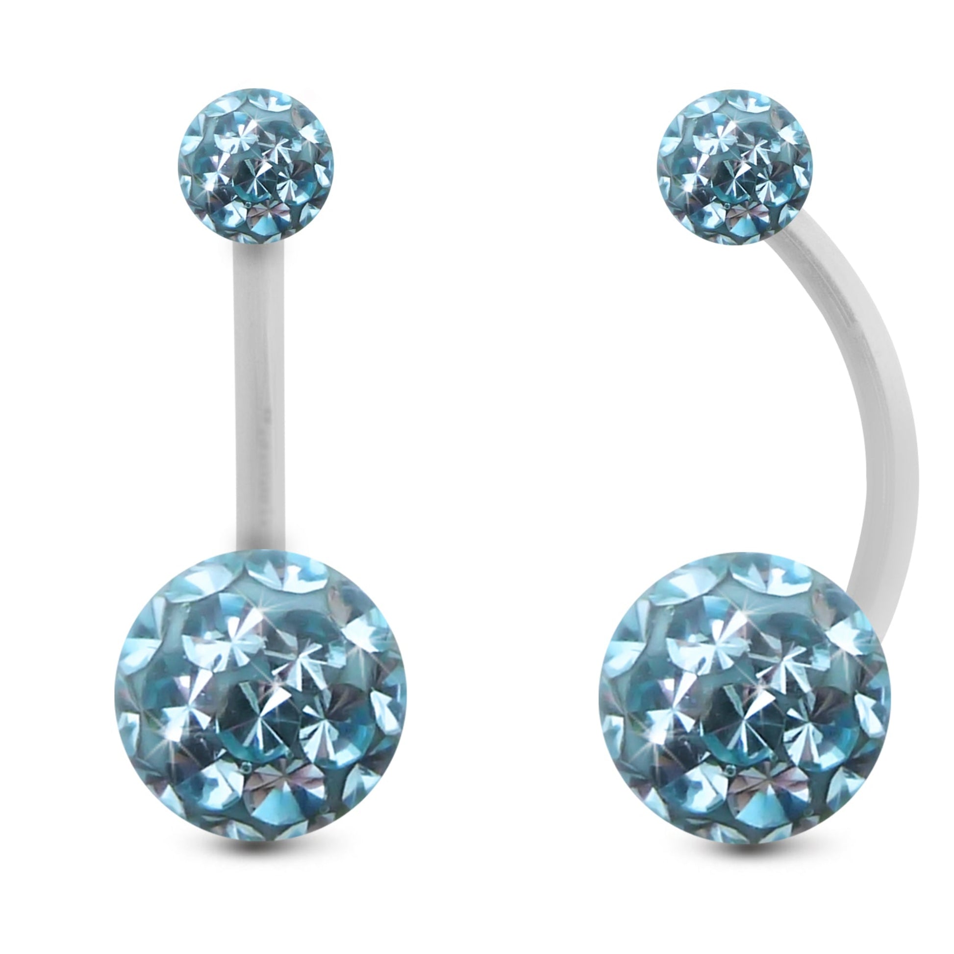 piercing nombril or blanc barre courbe 1.6 mm cristal premium bleu clair