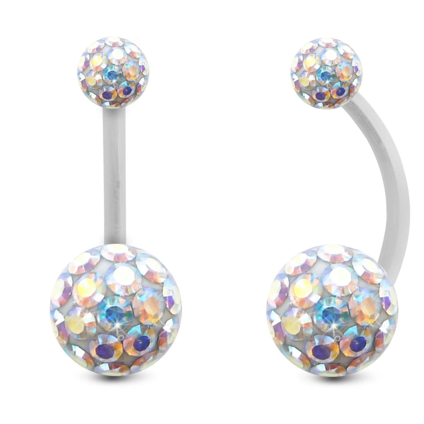 piercing nombril or 18 carats grand modèle cristal brillant irisé