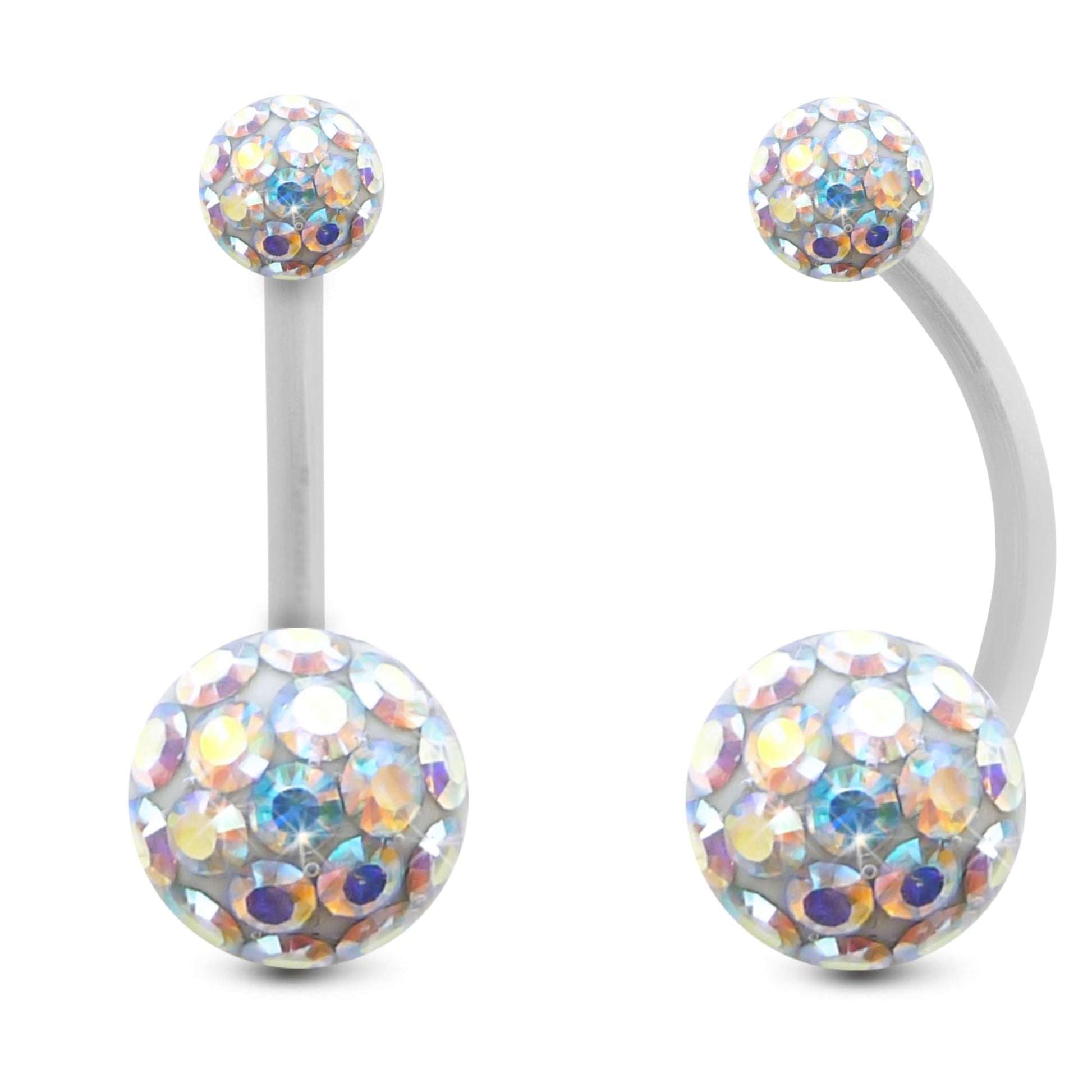 piercing nombril or 18 carats grand modèle cristal brillant irisé