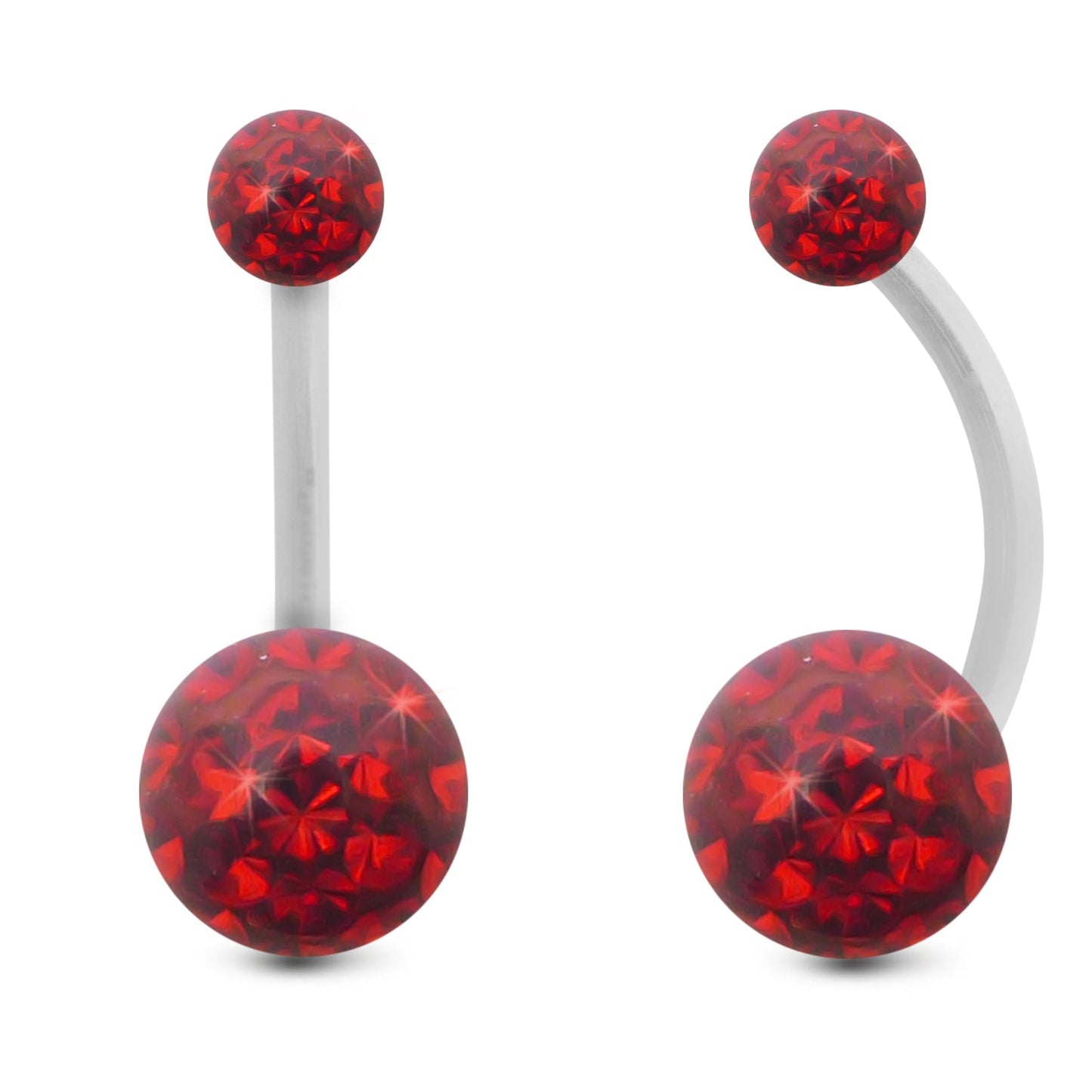 piercing nombril or blanc boules cristal premium interchangeables rouge