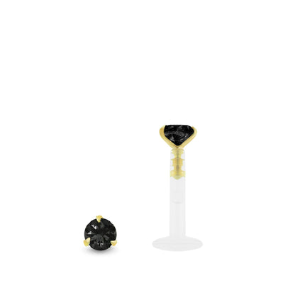 Piercing anti hélix en or jaune avec oxyde de zirconium noir