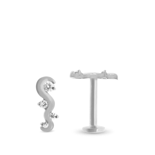 Piercing d’oreille avec motif arabesque en or blanc massif, orné de zircons blanc étincelants.