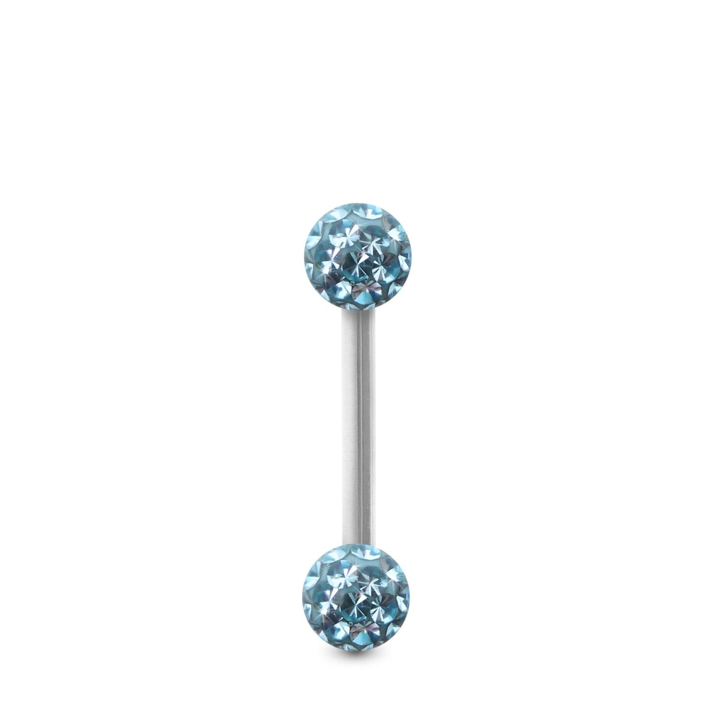 Piercing Swarovski et barre droite en or blanc (boules vissables bleu clair)
