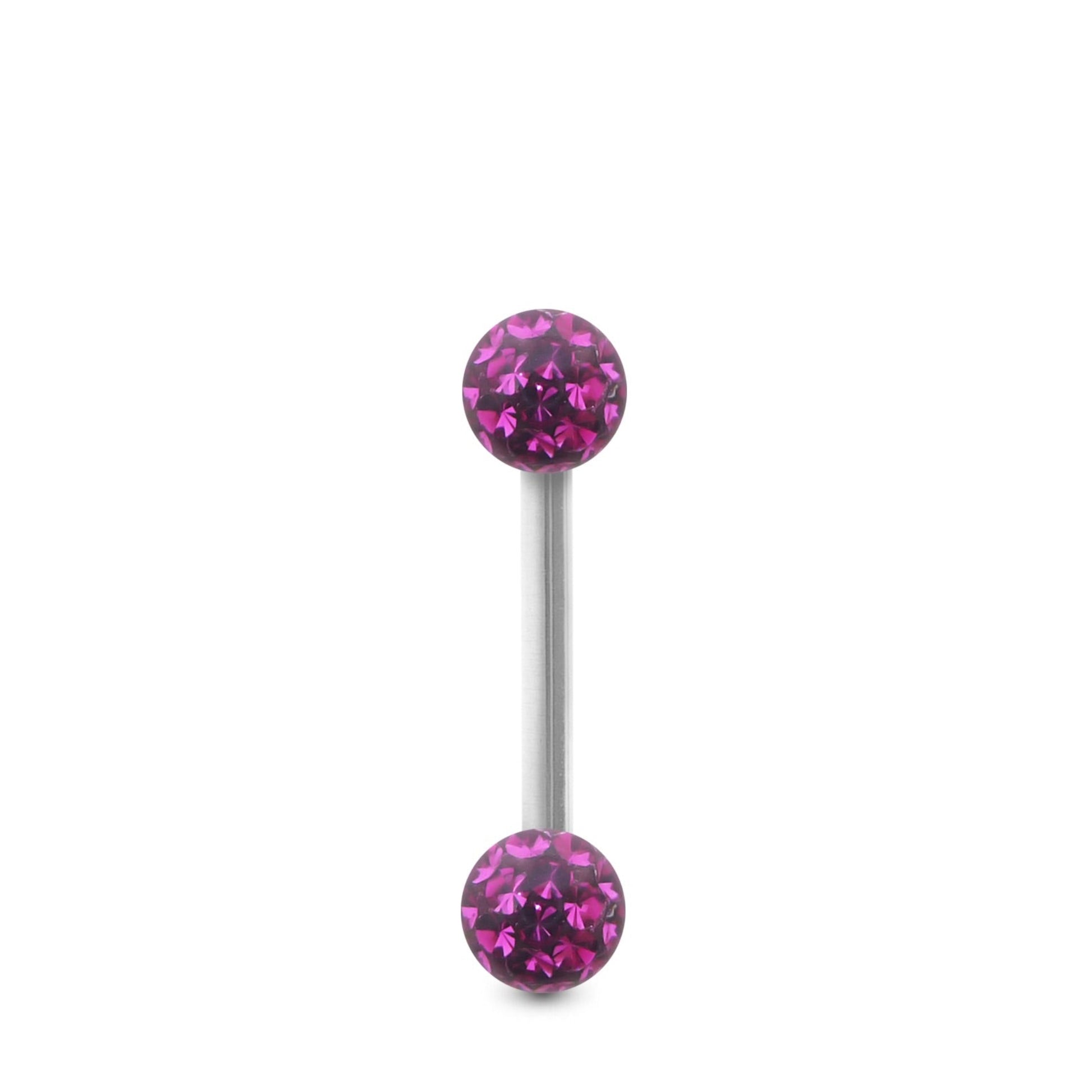 Piercing Swarovski et barre droite en or blanc (boules vissables fuchsia)