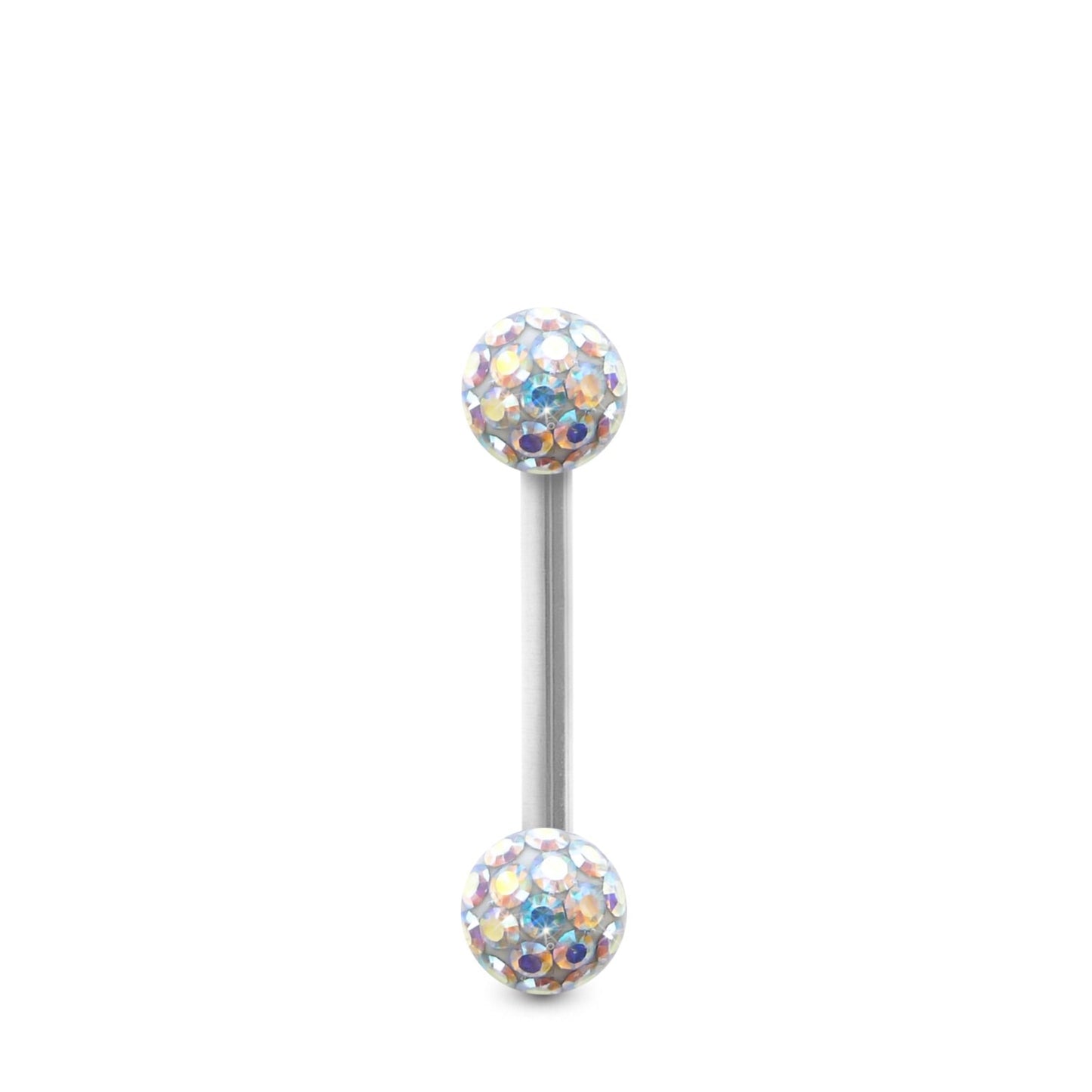 Piercing Swarovski et barre droite en or blanc (boules vissables irisé)