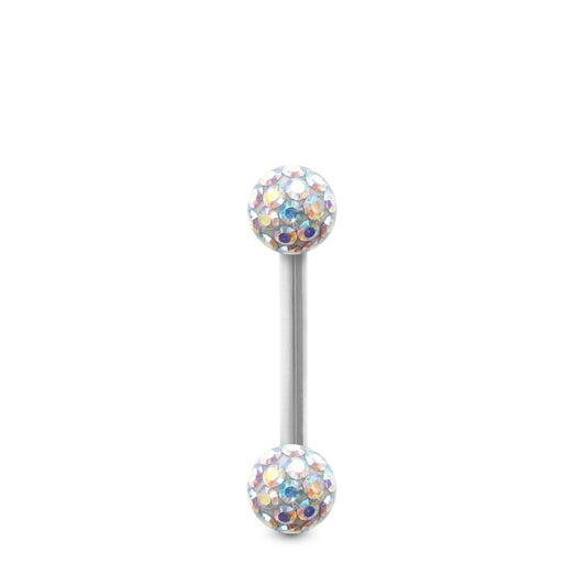 Piercing Swarovski et barre droite en or blanc (boules vissables irisé)