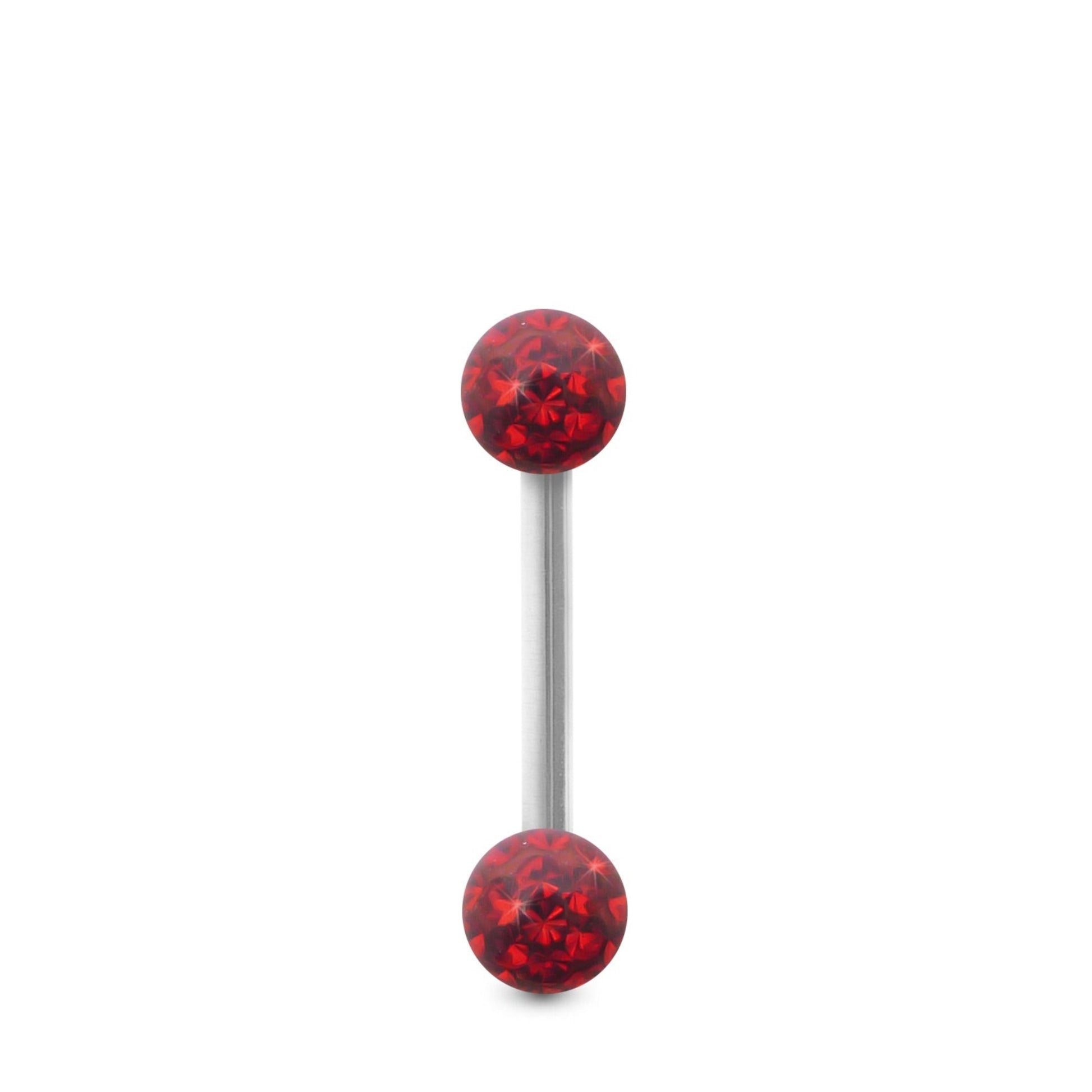 Piercing Swarovski et barre droite en or blanc (boules vissables rouge)
