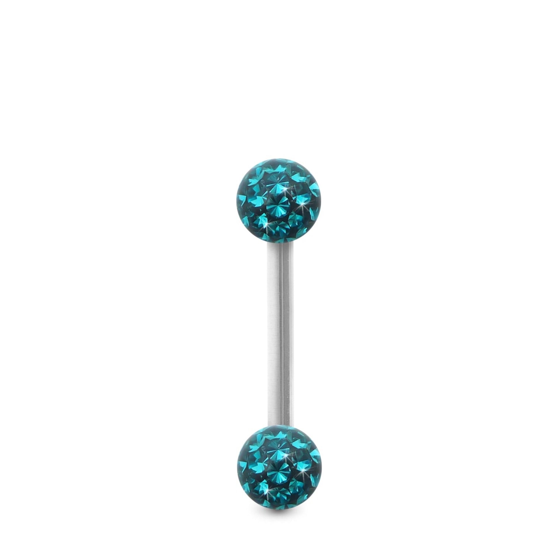 Piercing Swarovski et barre droite en or blanc (boules vissables turquoise)