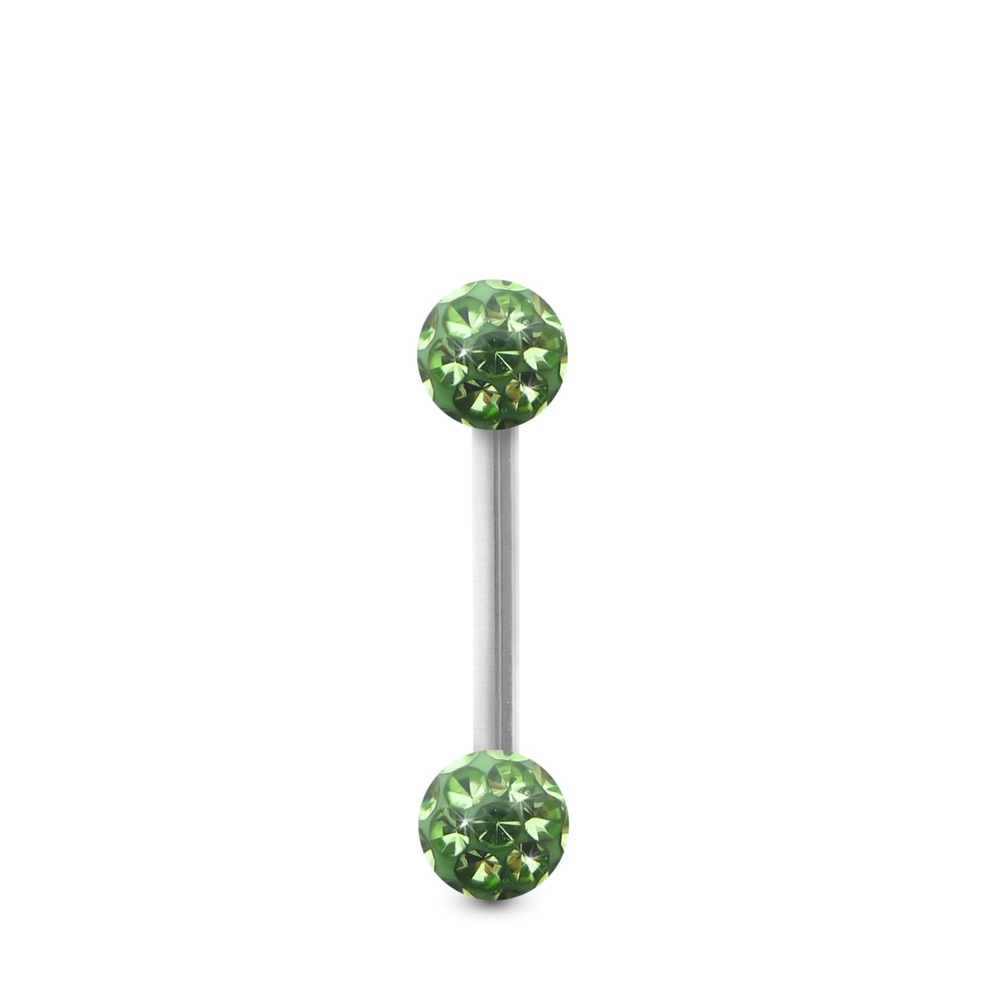 Piercing Swarovski et barre droite en or blanc (boules vissables vert)