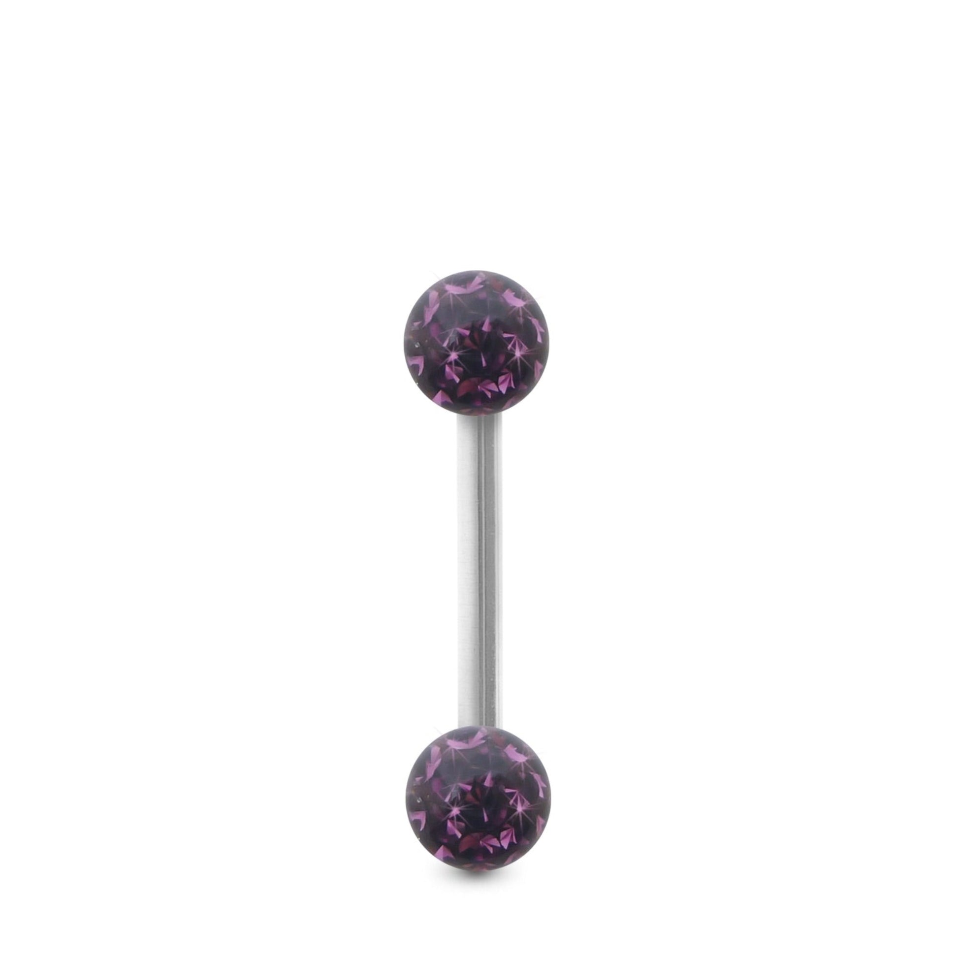 Piercing Swarovski et barre droite en or blanc (boules vissables violet)