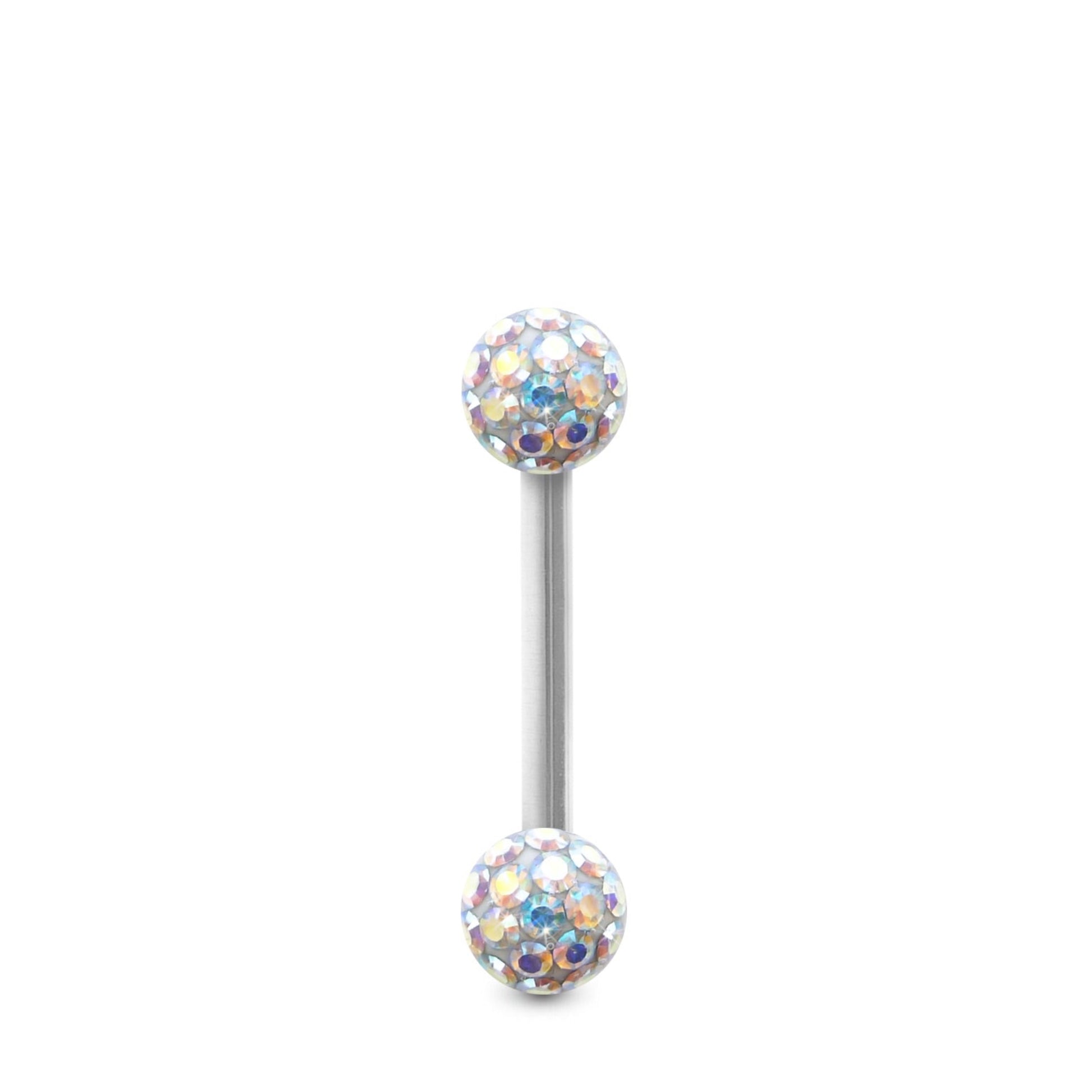 Piercing Cristal premium et barre droite en or blanc (boules vissables irisé)