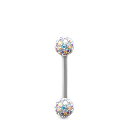 Piercing Cristal premium et barre droite en or blanc (boules vissables irisé)
