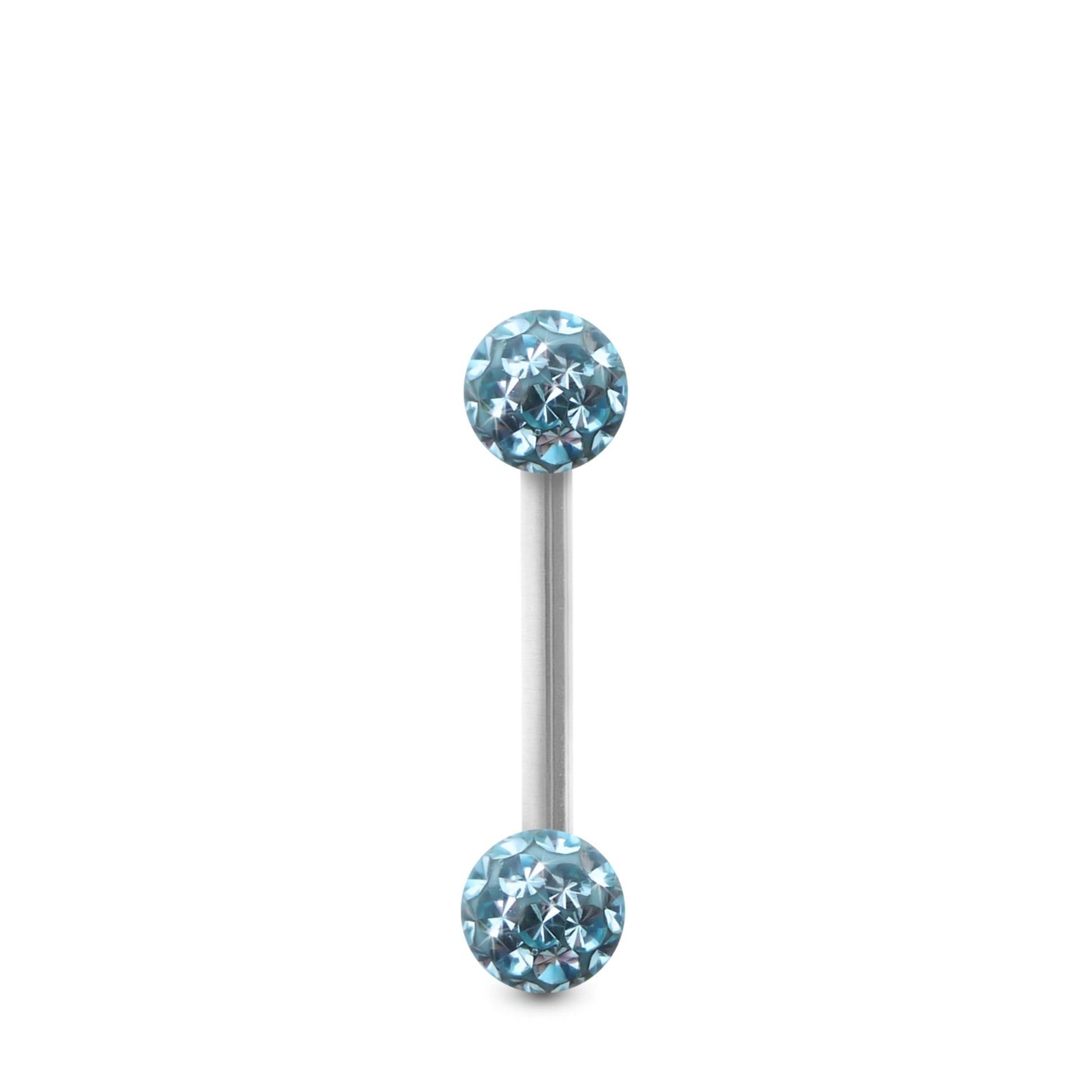 Piercing Cristal premium et barre droite en or blanc (boules vissables bleu clair)