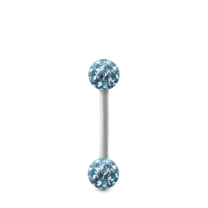 Piercing Cristal premium et barre droite en or blanc (boules vissables bleu clair)