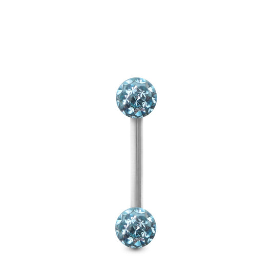 Piercing Cristal premium et barre droite en or blanc (boules vissables bleu clair)