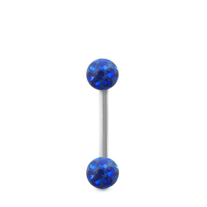 Piercing Cristal premium  et barre droite en or blanc (boules vissables indigo)