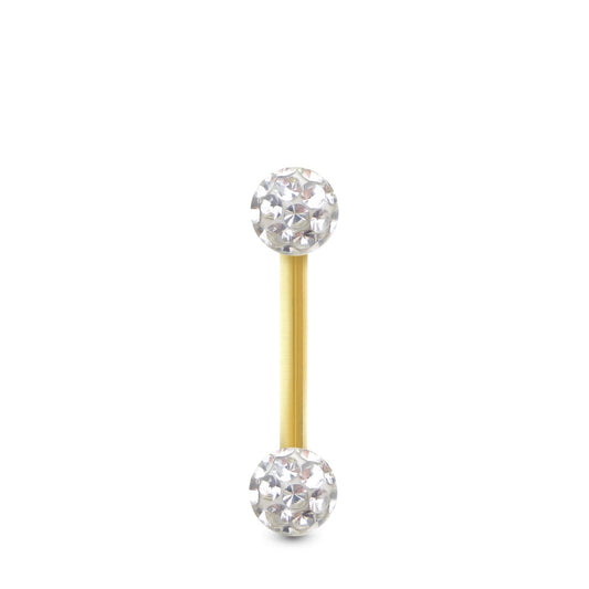 Piercing Swarovski et barre droite en or jaune (boules vissables blanc)