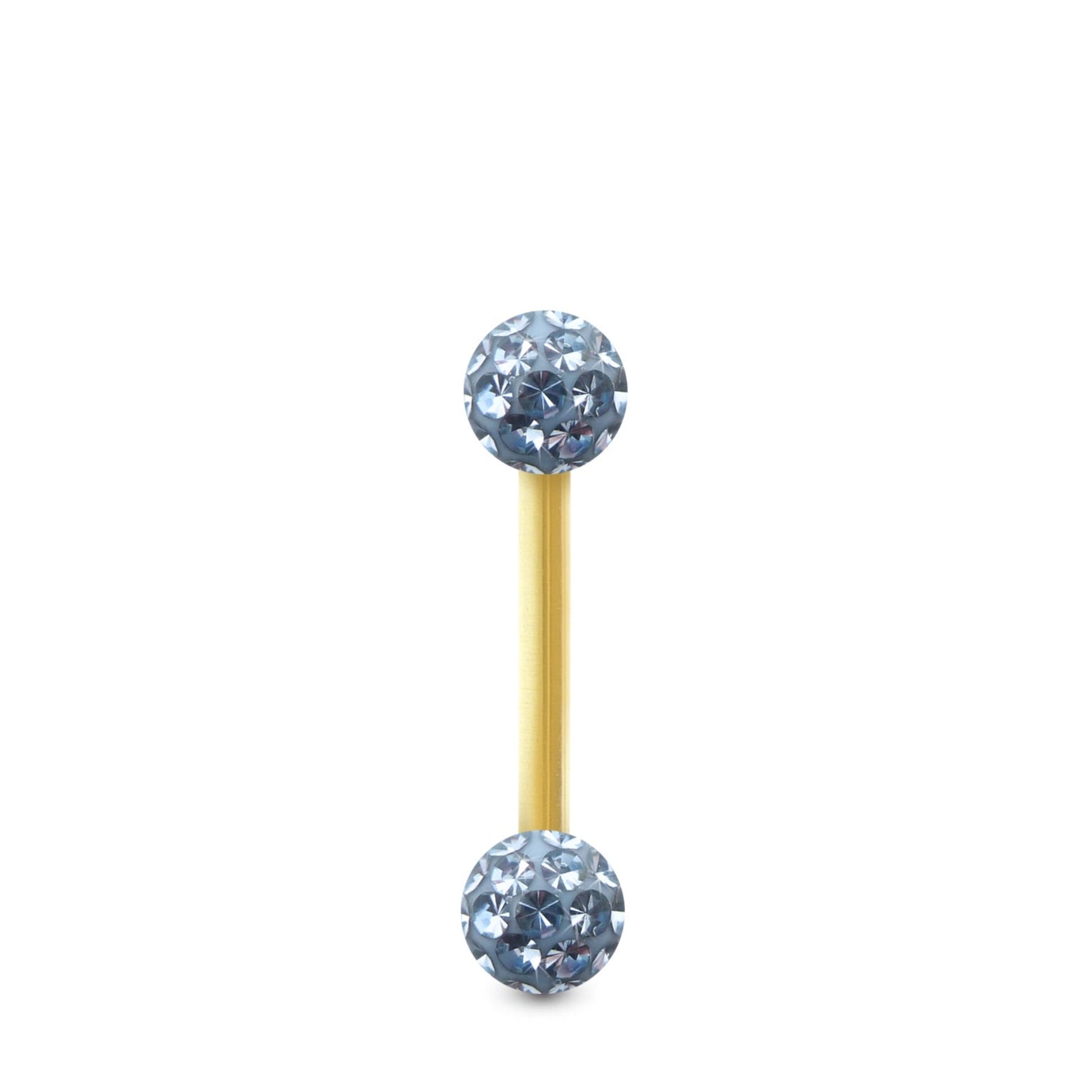 Piercing Swarovski et barre droite en or jaune (boules vissables bleu ciel)