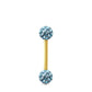 Piercing Swarovski et barre droite en or jaune (boules vissables bleu clair)