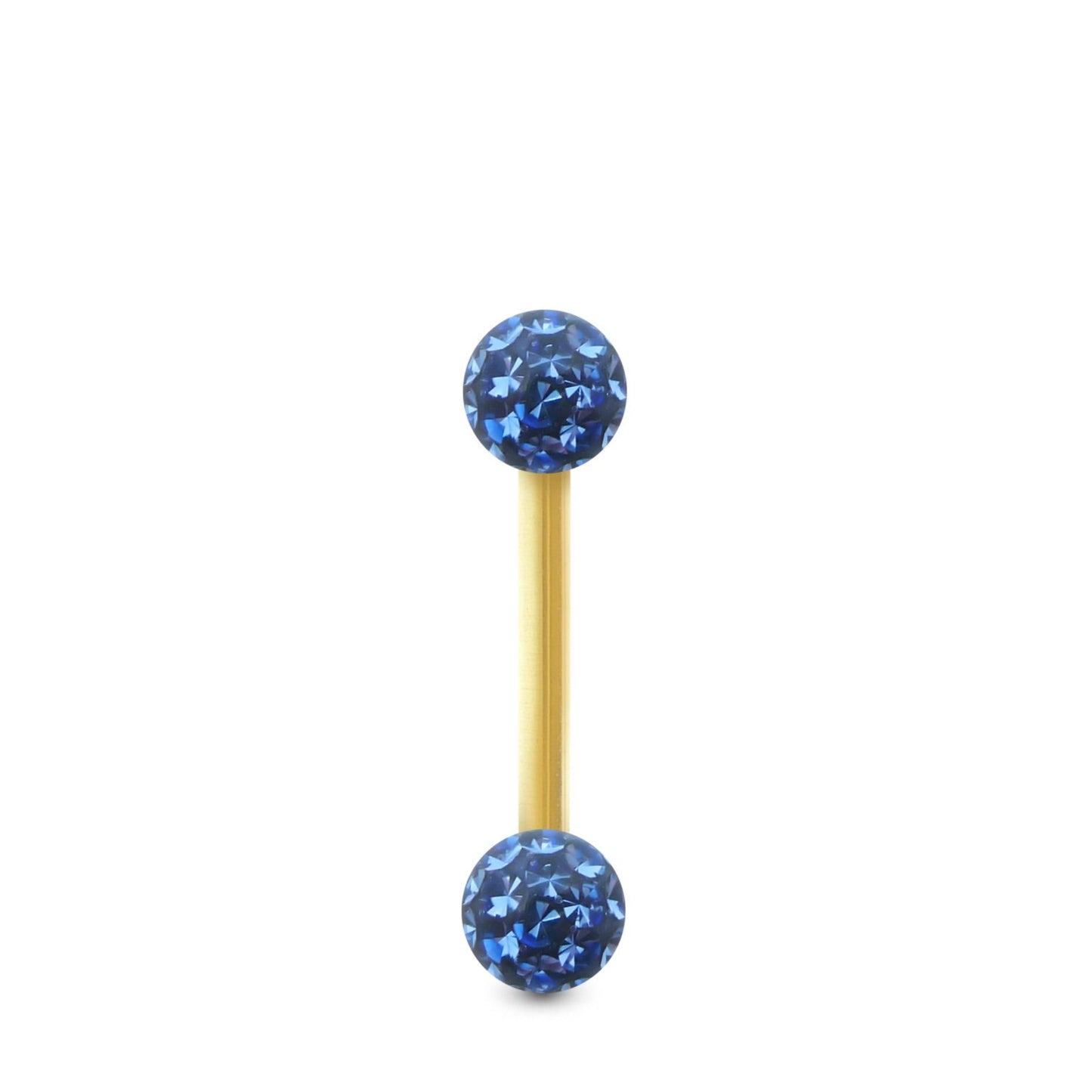 Piercing Swarovski et barre droite en or jaune (boules vissables bleu foncé)