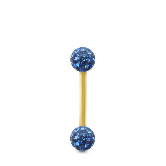 Piercing Swarovski et barre droite en or jaune (boules vissables bleu foncé)