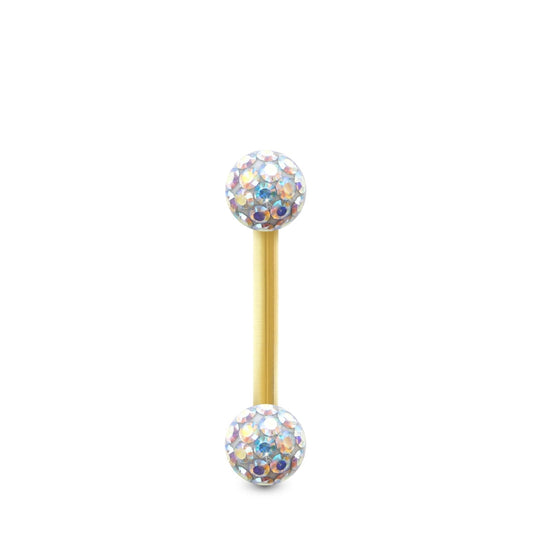 Piercing Swarovski et barre droite en or jaune (boules vissables irisé)