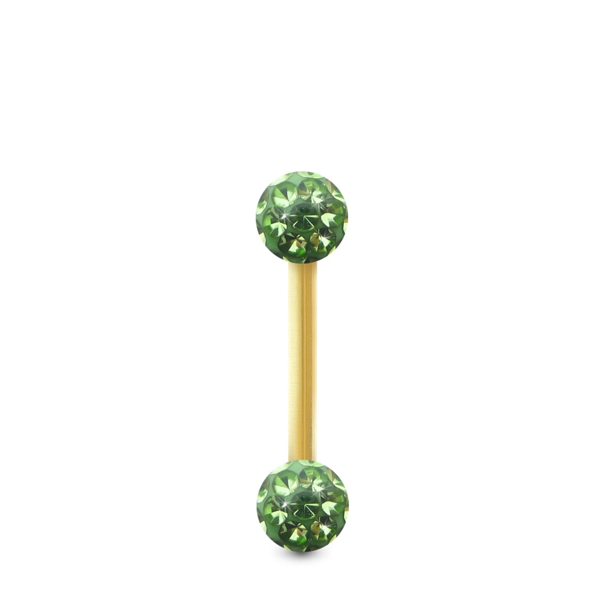 Piercing Swarovski et barre droite en or jaune (boules vissables vert)