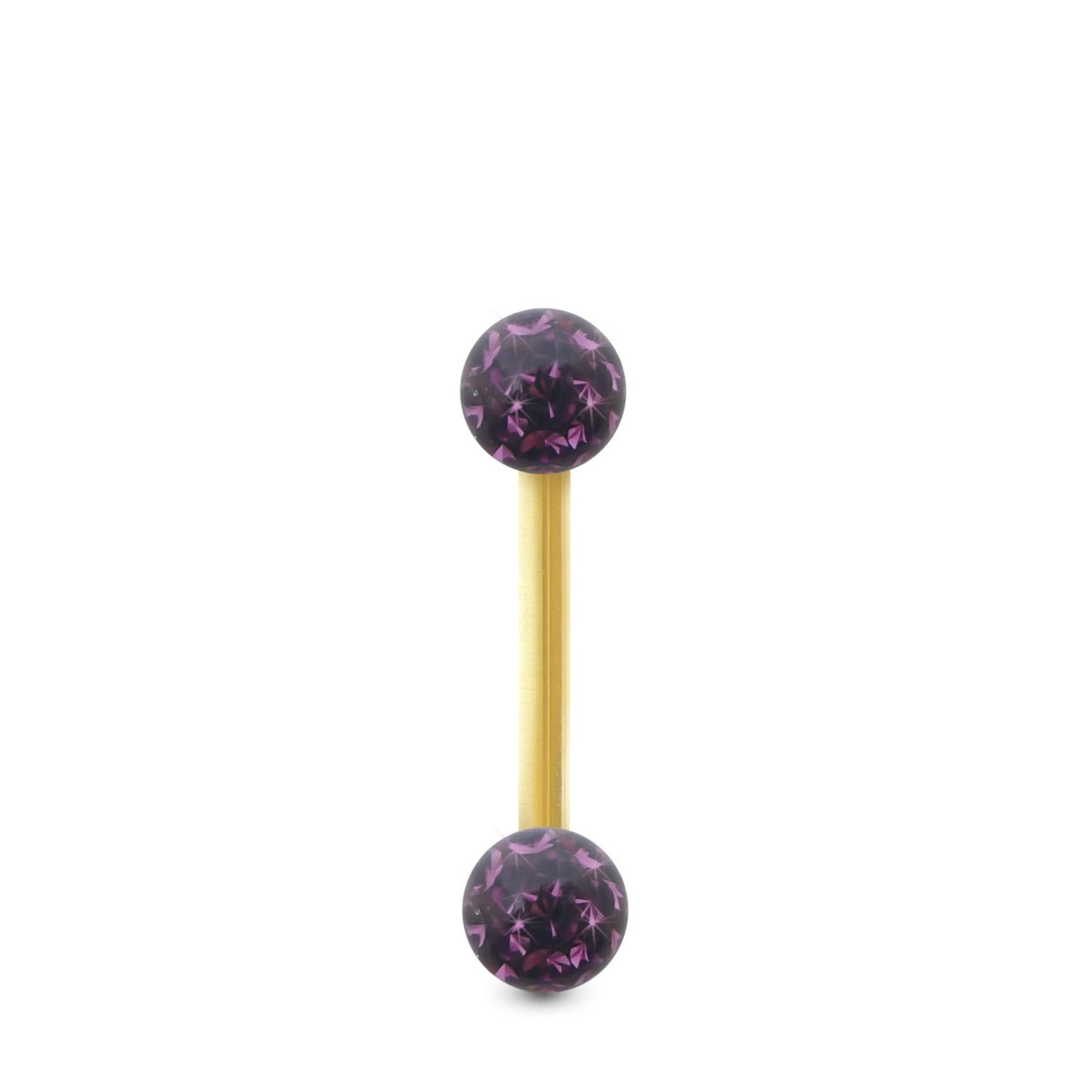 Piercing Swarovski et barre droite en or jaune (boules vissables violet)