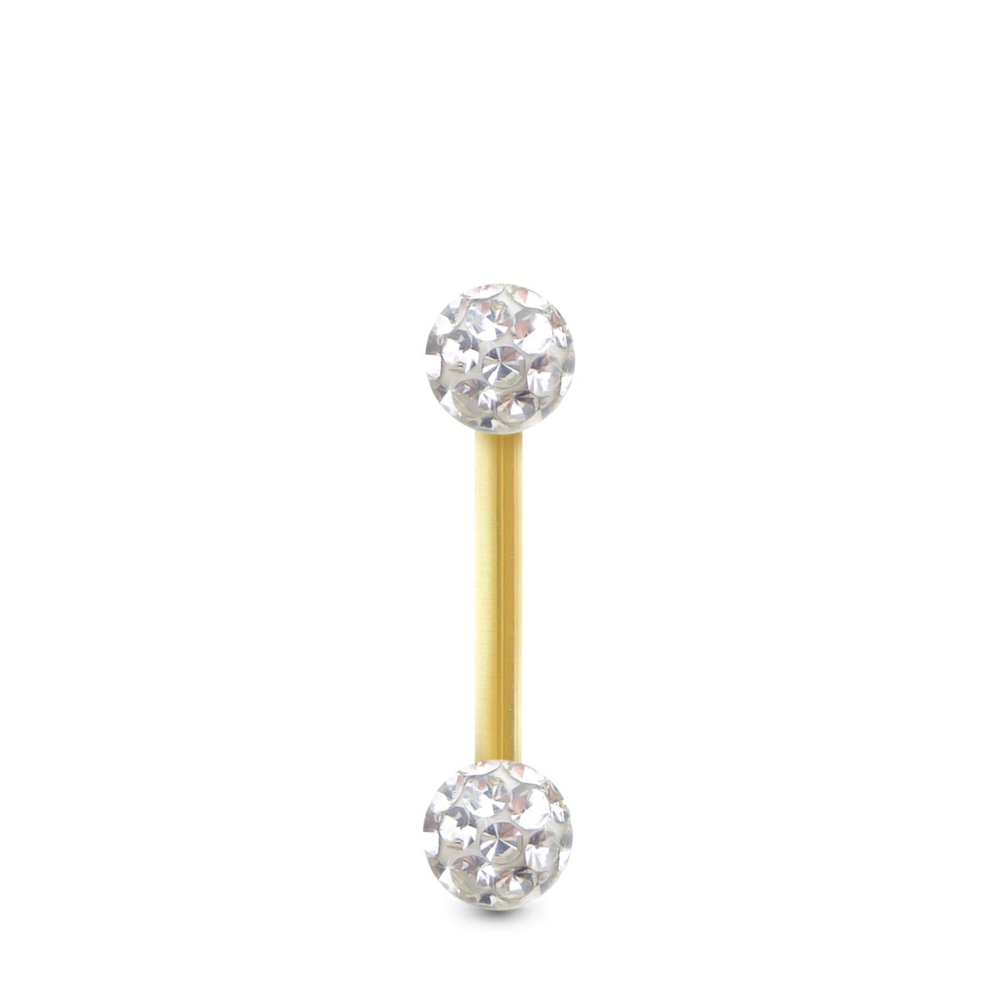 Piercing Cristal premium et barre droite en or jaune (boules vissables blanc)