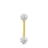 Piercing de téton barre droite en or jaune 18 carats avec boules Cristal Premium – 1,6 mm