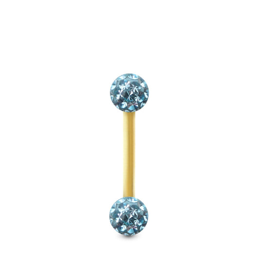 Piercing Cristal premium  et barre droite en or jaune (boules vissables bleu clair)