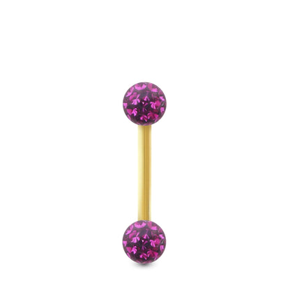 Piercing Cristal premium et barre droite en or jaune (boules vissables fuchsia)