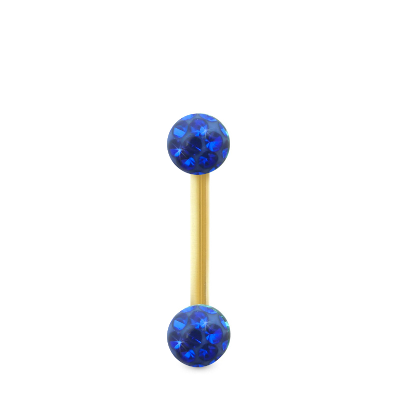 Piercing Cristal premium et barre droite en or jaune (boules vissables indigo)