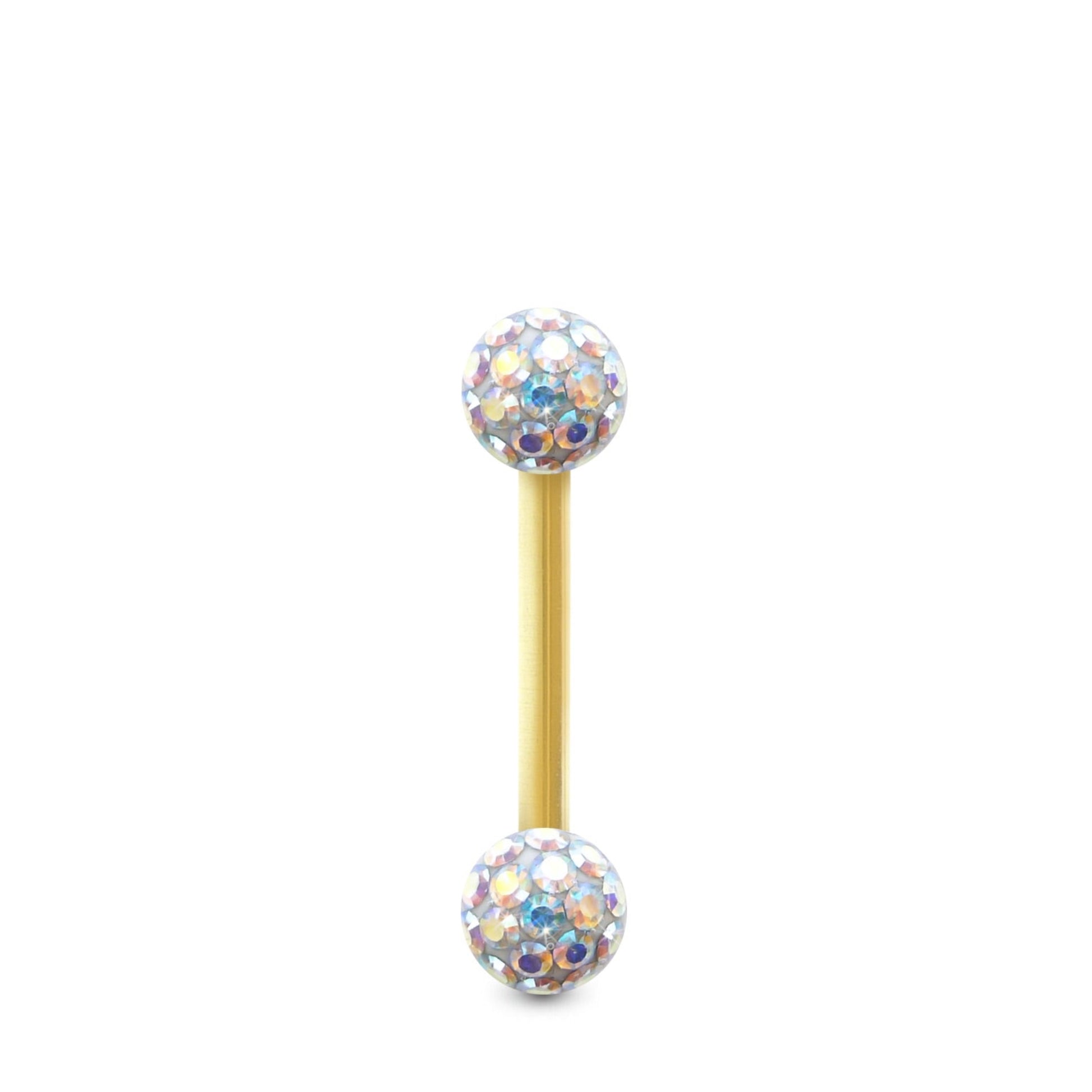 Piercing Cristal premium  et barre droite en or jaune (boules vissables irisé)