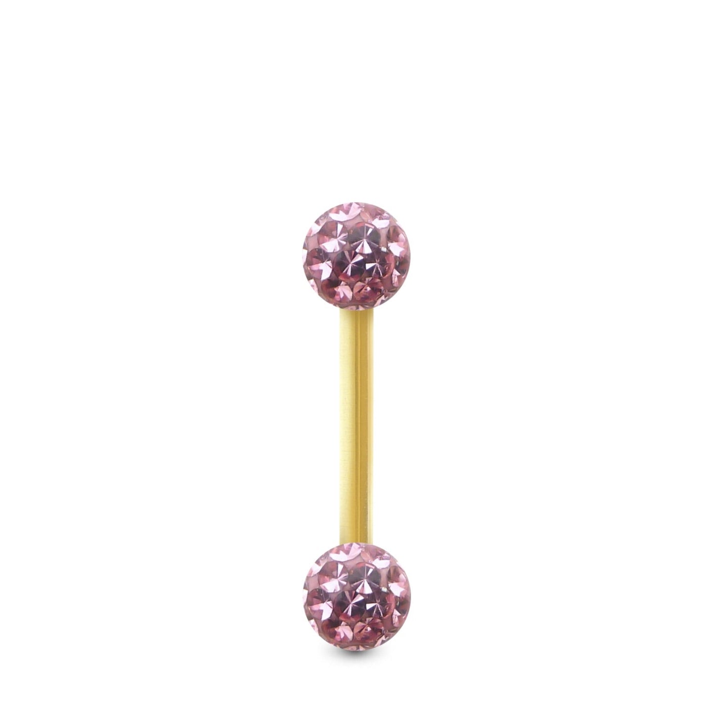 Piercing Cristal premium et barre droite en or jaune (boules vissables rose)