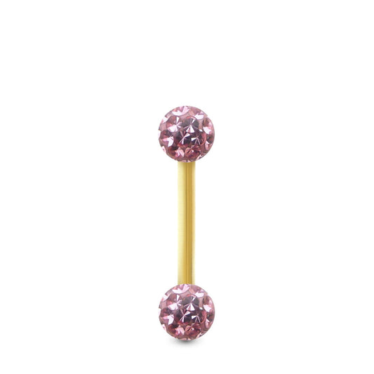 Piercing Cristal premium et barre droite en or jaune (boules vissables rose)