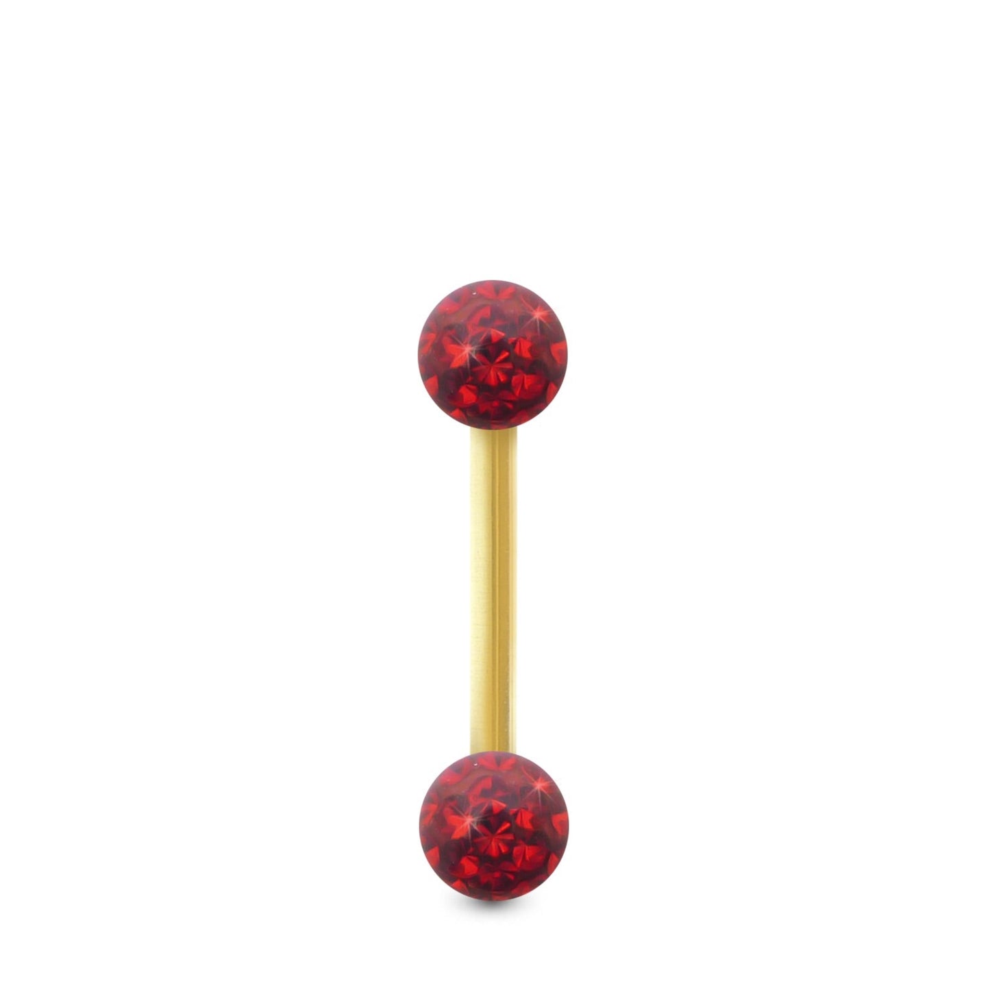 Piercing Cristal premium et barre droite en or jaune (boules vissables rouge)