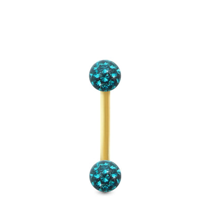Piercing Cristal premium et barre droite en or jaune (boules vissables turquoises)
