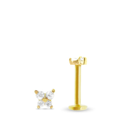 Piercing conch en or jaune 18 carats avec motif papillon serti de zircons, bijou vissable